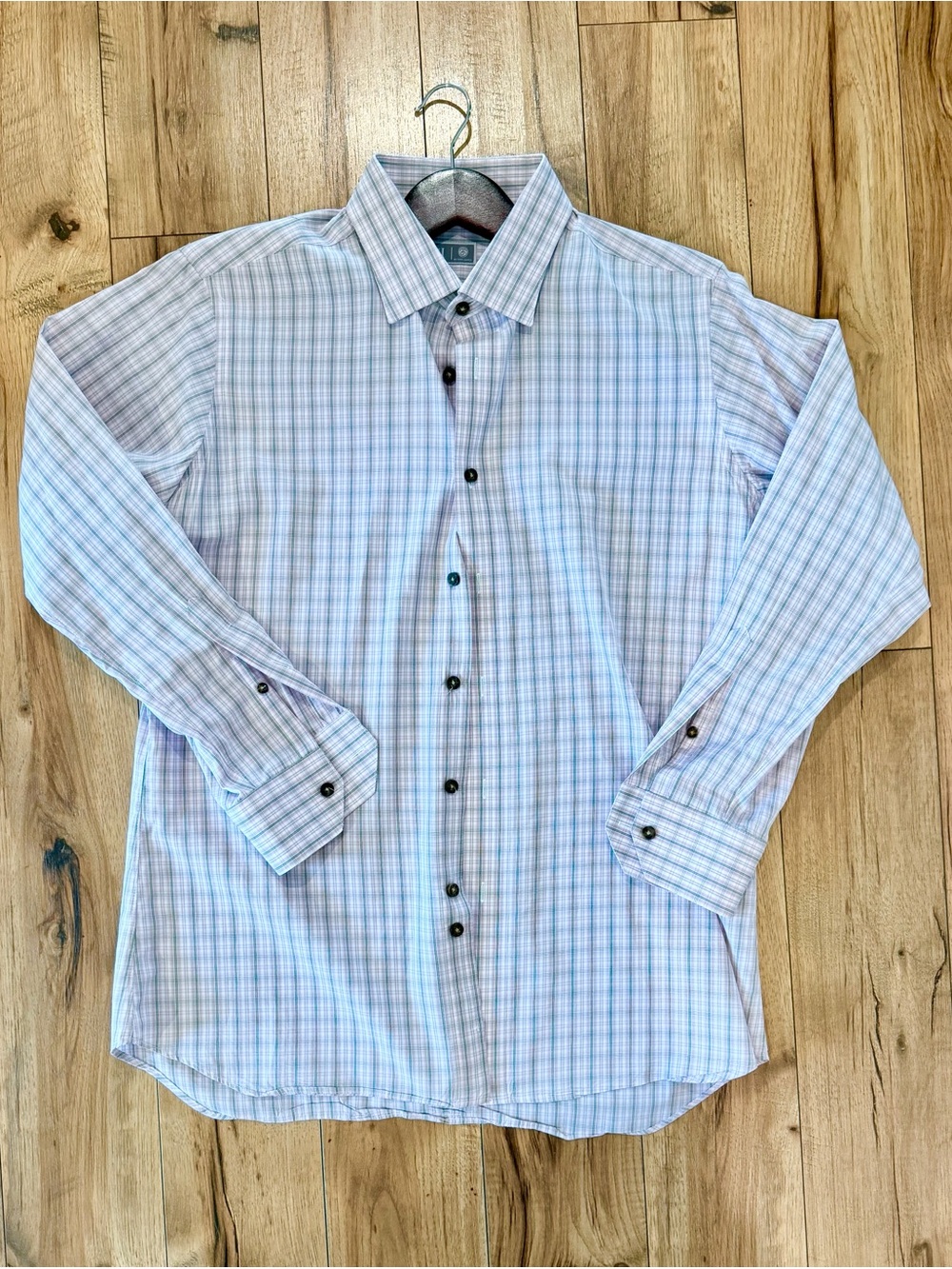 Criquet Men’s Long Sleeve Plaid Button Down Shirt Pink Green White Large